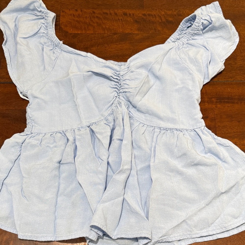 Japna Light Blue Peplum Tie-Front Tunic 🩶